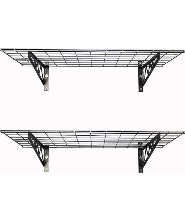 SafeRacks Garage Wall Shelves - 2-Pack 18"x36" Mountable Shelving Units for The Garage, Pantry or Utility Closet, Heavy Duty Steel Shelf with Bike Accessory Hooks, 500lb Capacity, Color: Hammertone