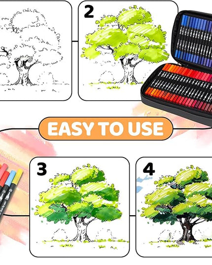 200 Colors Markers for Adult Coloring Books No Bleeding - Duo Tip Art Pens, Fine & Brush Coloring Marker for Adult Calligraphy, Illustration, Cards Drawing, Note taking Lettering, Journaling