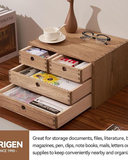 Kirigen Wood Desktop Storage Cabinet/Workspace Document Office necessity Organizer with 4 Drawers/Home,office Letter Mail Sorter with 3 levels/Hold Makeup Box (BR, 3-layer &4 drawers) Dark brown