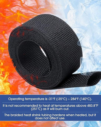 FOURUB 2:1 Heat shrinkable Braided Sleeving Fabric Wire Loom High Temp Heat Shrink Wiring Harness Abrasion Protector Cable Sleeve(3/8"-15ft)