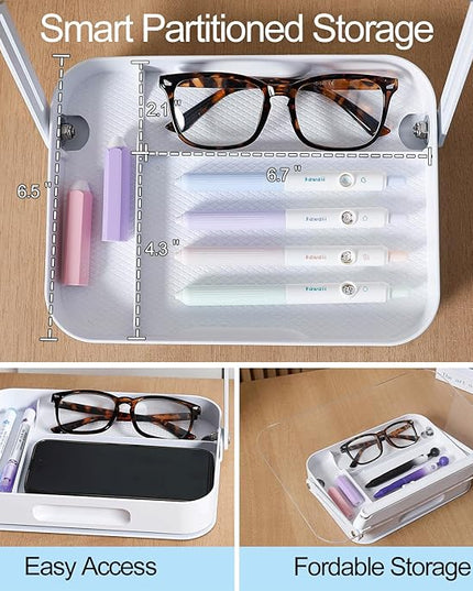 ZOEY Acrylic Book Stand for Reading Adjustable Book Holder with 360 Rotating Base and Storage Foldable Desktop Riser Stand for Cookbook Laptop Tablet Textbook Music Score with Page Clip 13.4x9.3x2.8in