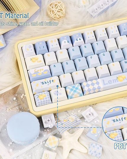 Cherry Profile Blue and White Creamy Keycaps - Custom PBT Keycaps Set, Dye Sublimation, 145 Keys Baby Blue Replacement Key Caps for Mechanical Keyboard