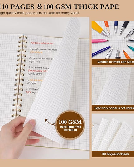 Graph Paper Notebook, Spiral Notebook Journal 8.5” x 11”, A4 Large Grid Notebooks for Women Men, 100 GSM Graph Paper, Plastic Hardcover Spiral Graphing Journals for Work School Engineerin, Yellow