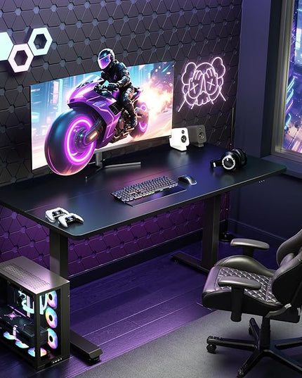 Veken 55 Inch Large Electric Standing Gaming Desk, Heights Adjustable,Sit to Stand Up, Work Home Office Computer Table for Study, Walking Pad, Writing, and Games, Wooden Desktop Desks, Black