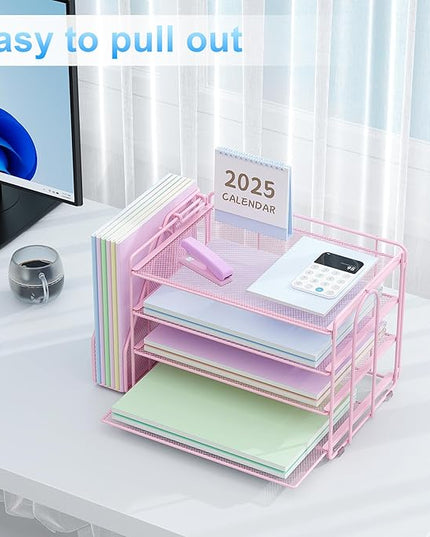 Spacrea Desk Organizers and Accessories, Paper Organizer for Desk with File organizer, Desk Accessories & Workspace Organizers for Office Supplies (Pink)