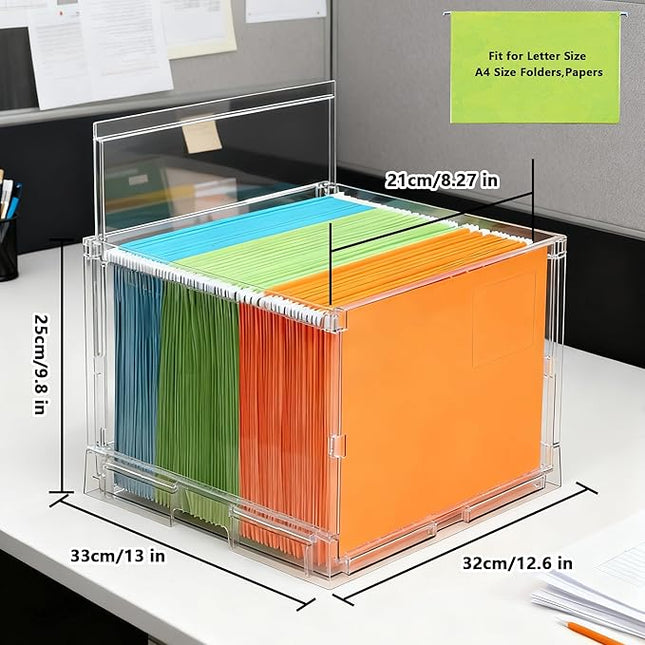 MUKAI File Box Organizer, Hanging Folder Storage Boxes, File Folder Organizer with Slide, Filing Crate Bin Holder with Letter-size File Holder Filing Box for Office, Home, Decor (2)