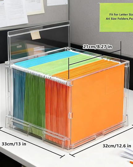 MUKAI File Box Organizer, Hanging Folder Storage Boxes, File Folder Organizer with Slide, Filing Crate Bin Holder with Letter-size File Holder Filing Box for Office, Home, Decor (1)