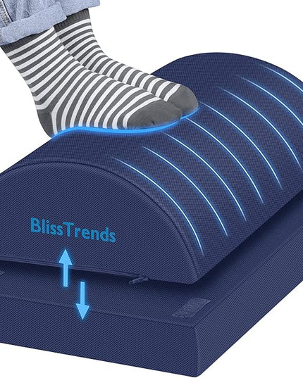 BlissTrends Foot Rest for Under Desk at Work - Versatile Foot Stool with Washable Cover - Comfortable Footrest with 2 Adjustable Heights for Car, Home and Office to Relieve Back,Lumbar,Knee Pain-Blue
