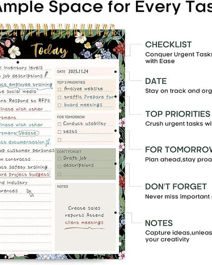 Taja To Do List Notepad - To Do List Notebook for Work with 52 Sheets, 9.8" x 6.5", Undated Daily Planner Perfect for Daily Tasks and Goal Setting, Notepad Suitable for Office, Home & School - Forest Bloom