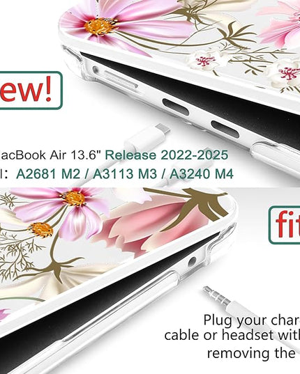 DONGKE for M4 MacBook Air 13.6 Inch Case 2025 2024 2023 2022 Model A3240 A3113 A2681 M3 M2 Chip, Plastic Hard Shell Case Cover with Touch ID for MacBook Air 13 Inch M4 - Butterfly Floral
