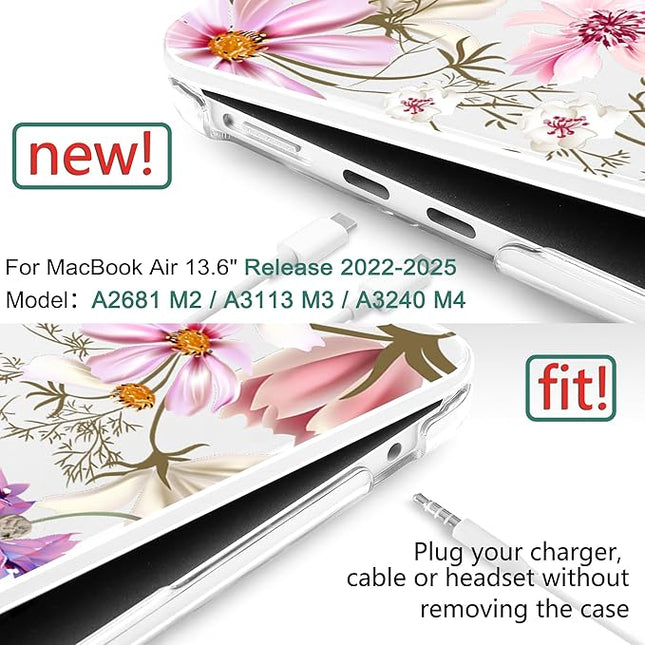 DONGKE for M4 MacBook Air 13.6 Inch Case 2025 2024 2023 2022 Model A3240 A3113 A2681 M3 M2 Chip, Plastic Hard Shell Case Cover with Touch ID for MacBook Air 13 Inch M4 - Butterfly Floral