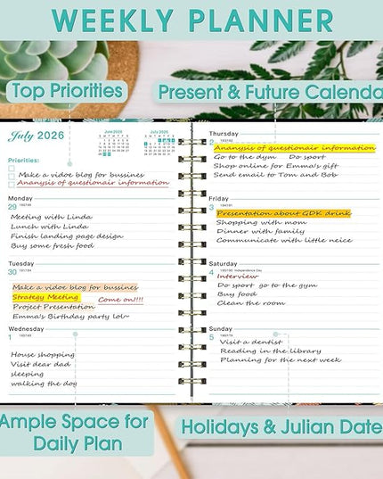 Ymumuda 2026 Planner, Daily Weekly and Monthly Planner，Jan 2026 - Dec 2026, 8.4" x 6.3", 2026 Calendar Planner Book with Tabs, Spiral Notebook with Inner Pocket for Office Home School Supplies