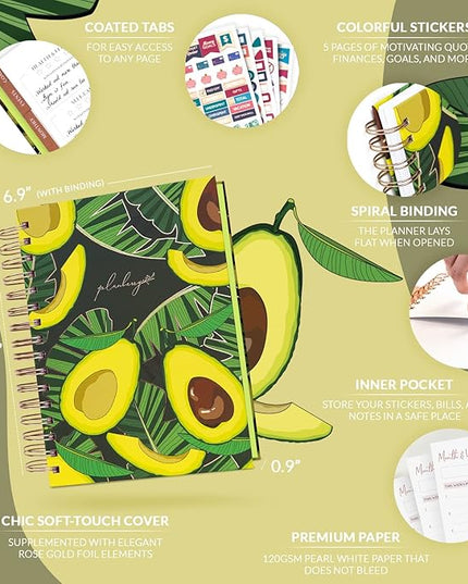 PLANBERRY Hourly Schedule Planner Premium – Undated Weekly Organizer with Time Slots & Monthly Budget – Time Management, Goal Setting, to-Do List & Habit Tracker –6.9″x8.5″(Avocado Green)
