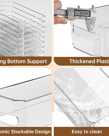 Clear Fridge Organizer, Refrigerator Organizer Bins with Handle, Freezer, Kitchen Cabinet, Pantry Organization, BPA Free Fridge Organizers (12.4 inch 2 Pack)