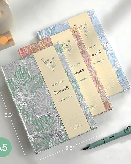 Flower Notebook, Hardcover, Lay Flat, A5, 6x8, Wide Ruled Pages, Writing Journal for Women, Pretty Notebook, Recipe Journal, Garden Journal, Gratitude Journal, Lily Gifts, Green