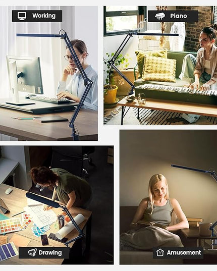 SKYLEO Desk Lamp - LED Desk Light - 5 Color Modes X 11 Brightness Levels - Adjustable Swing Arm - Timmer & Memory Function - 12W Lamp for Desk - Blue