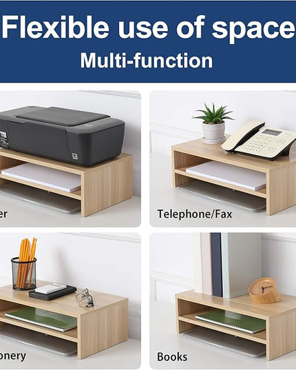 FITUEYES Monitor Stand - 2 Tier Computer Monitor Riser Shelf, Wood Desktop Stand for Laptop Computer Screen, Desk Organization, Office Supplies