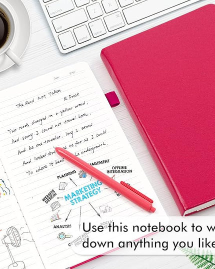 feela 24 Pack Journal Notebook for Work, Business Notebook Bulk Hardcover Lined Writing Journal with Pen Holder for Men Women Note Taking, with 24 Black Pens, 120 GSM, 5.1”x8.3”, A5, Berry
