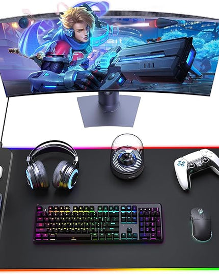 3-in-1 RGB Gaming Mouse Pad with Magnetic Wireless Charging, 31.5"x15.8" Large, 24 Light Effects, Non-Slip Base, Waterproof Ultra-Smooth Surface, with Adapter