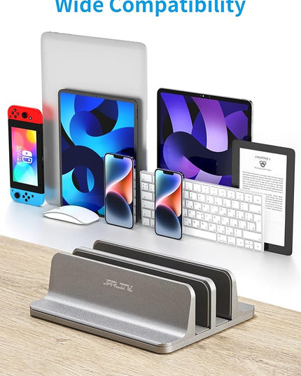 JARLINK Vertical Laptop Stand Holder, Aluminum Double Desktop Stand Holder with Adjustable Dock (Up to 17.3 inch), Compatible with MacBook, Surface, Chromebook, and Gaming Laptops, Grey