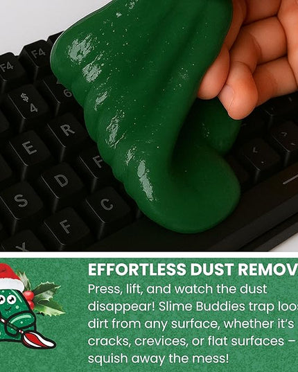 Slime Buddies Car Cleaning Gel Putty - Pine Scented Interior Detailing Tool for Cup Holders, Air Vents & Keyboard - Reusable Auto Detailing Accessories - Dust Remover Goop