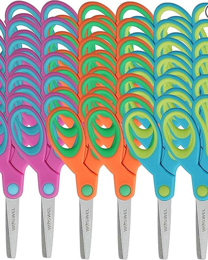 Kids Scissors Bulk, Woswel 36 Pack Safety Blunt Tip Student Scissors, 5 “ Student Scissors with Comfort Grip, Assorted Colors Children Craft Scissors for Cutting Paper Craft Art Supplies