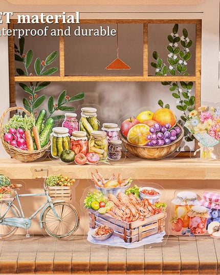 AuriicLeaf Farmers Market PET Stickers, 80PCS Bazaar-Themed Journal Supplies for Scrapbooking, DIY Crafts, and Planner Embellishment