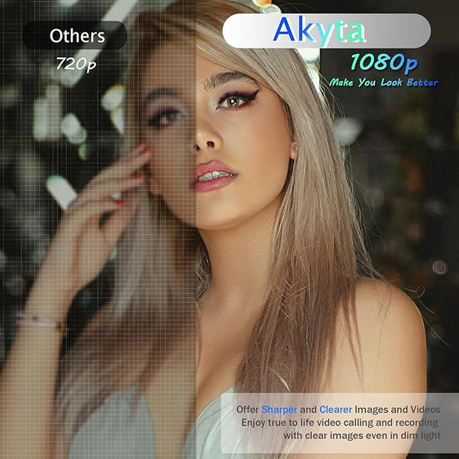 Akyta Webcam with Microphone, 1080P Webcams with Tripod/Privacy Cover/Wide Angle 110°, USB Web Camera for Laptop Desktop Computer PC Mac Video Calling/Streaming/Zoom Conference