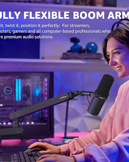 IXTECH Mic Arm Desk Mount, Low Profile 360° Swivel Mic Boom Arm, Adjustable Microphone Arm with Detachable Rise Column and Built-In Cable Management for Streaming and Recording.