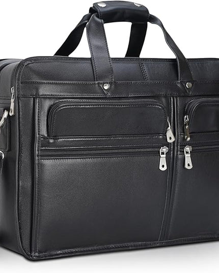 Polare 17'' Napa Leather Briefcase Laptop Attache Case Messenger Bag For Men Fits 15.6'' Laptop