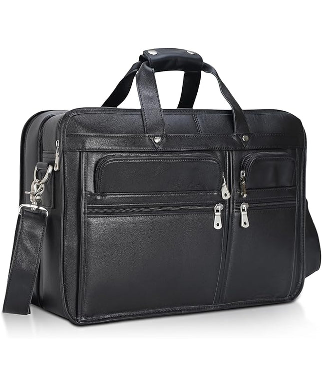 Polare 17'' Napa Leather Briefcase Laptop Attache Case Messenger Bag For Men Fits 15.6'' Laptop