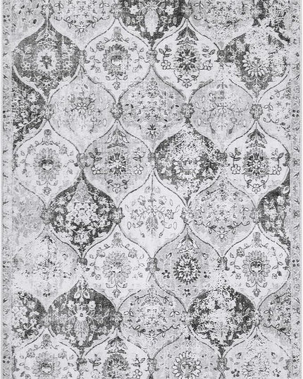 Lahome Moroccan Trellis Washable Small Area Rug, 3x5 Area Rug for Bedroom Living Room, Non-Slip Oriental Accent Throw Carpet for Kitchen Office Entryway Bathroom Office, Silver/Grey