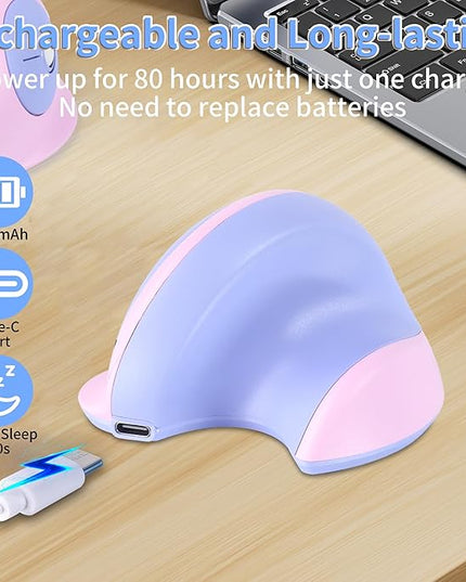 Wireless Mouse Ergonomic Vertical Mouse with Bluetooth & 2.4GHz USB Receiver 3 Buttons Rechargeable Silent Portable Optical USB Cordless Mice for Laptop PC Desktop Tablet Kids Adults Gifts (Purple)