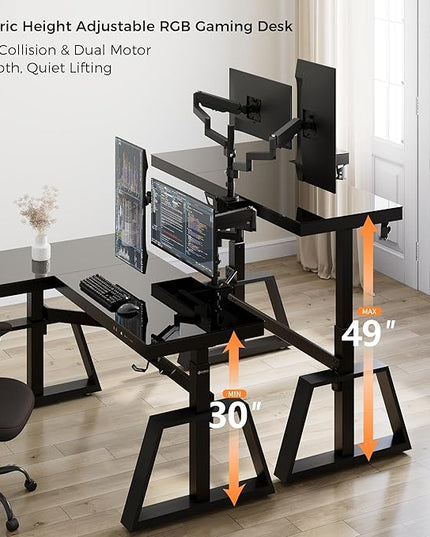 EUREKA ERGONOMIC Standing Desk, Gaming Table,Glass RGB, Height Adjustable Computer desks 60 Inch L Shaped Corner Music Studio Desk Workstation w Type-C Port,Cup Headset Holder,APP Control,Left