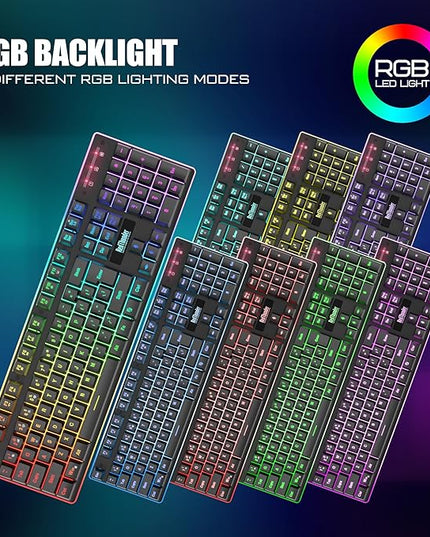 RedThunder K10 Wireless Gaming Keyboard and Mouse Combo, RGB Backlight Rechargeable 3800mAh Battery, 26-Key Anti-ghosting Keyboard + 7D 3200DPI Mice for PC Gamer