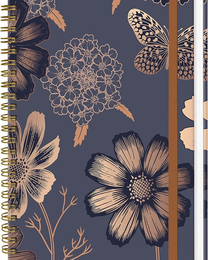 Spiral Journal Notebook for Women, Hardcover A5 College Ruled Notebook, 120 Pages, Thick Paper, Cute Lined Journal for School, Office & Work, 6 x 8.4 in(Vintage Gold Flowers)