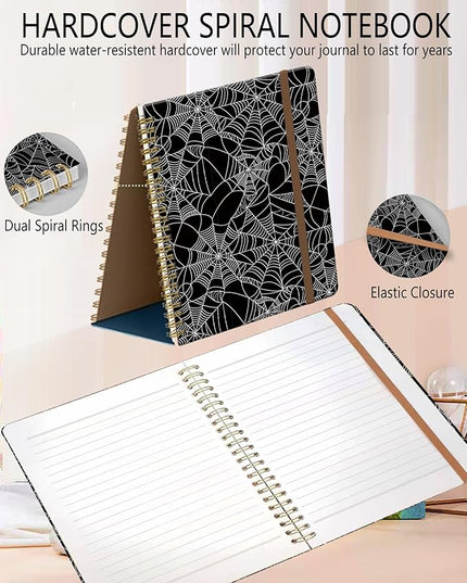 Spiral Journal Notebook, A5 Cute Notebooks for Women Men, College Ruled Hardcover Notebook for Work & Note Taking, 60 Pages Double-Wire Journals for Writing, Spider Web
