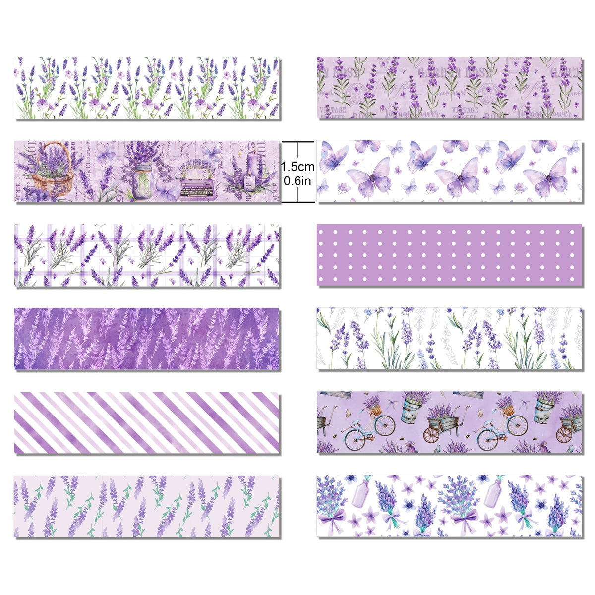 MOZUI Lavender Washi Tape 12 Rolls Lavender Tape Masking Decorative Purple Flower Washi Tape for DIY Craft Gift Wrapping Handbook Sticker Scrapbook Journaling Party Favor