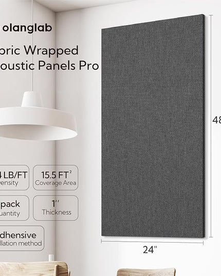 Olanglab Acoustic Panels 2 Pack, 48''x24'' Large Sound Panels, Fabric Wrapped Sound Proof Foam Panels for Walls, Sound Absorbing Panels for Recording Studio Acoustical Treatments (Dark Gray)