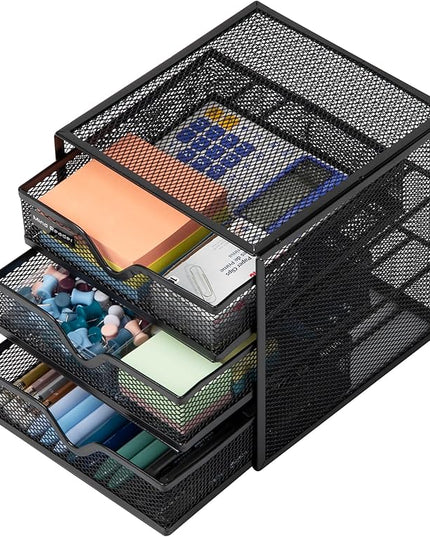Mind Reader Desktop Accessory Storage, Desk Supplies, Organizer, Office, Metal Mesh, 6.25" L x 6.5" W x 6.5" H, Black