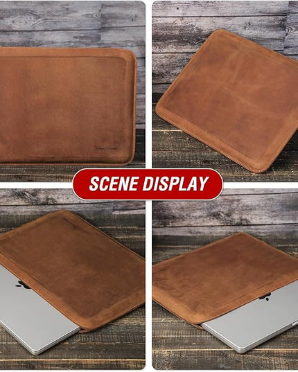 Top Grain Leather 14.2" Slim Laptop Sleeve Protector, Minimalist Vintage Design, Handmade, Compatible with MacBook Pro 14 inch 2021 2022 M1 Pro/M1 Max A2442 & Other PC, Brown 14.2 Inch