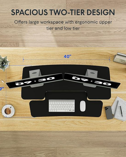FLEXISPOT 40" Wide Standing Desk Converter Sit to Stand up Riser Height Adjustable Computer Workstation with Spacious 2-Tier Desktop, Black