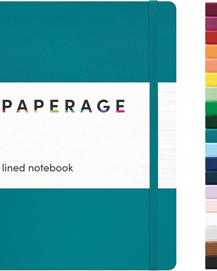 PAPERAGE Lined Journal Notebook, (Turquoise), 160 Pages, Medium 5.6 in x 8 in - 100 GSM Thick Paper – Hardcover Journaling Notebook for Work, School & Note Taking