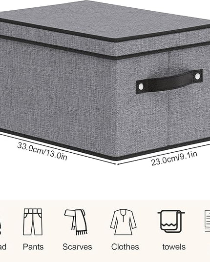 Storage Bins with Lids, 7.1 x 9.1 x 13 Inch Closet Organizers for Shoes Towels Books, Storage Boxes with Handles, Gray, 5-Pack
