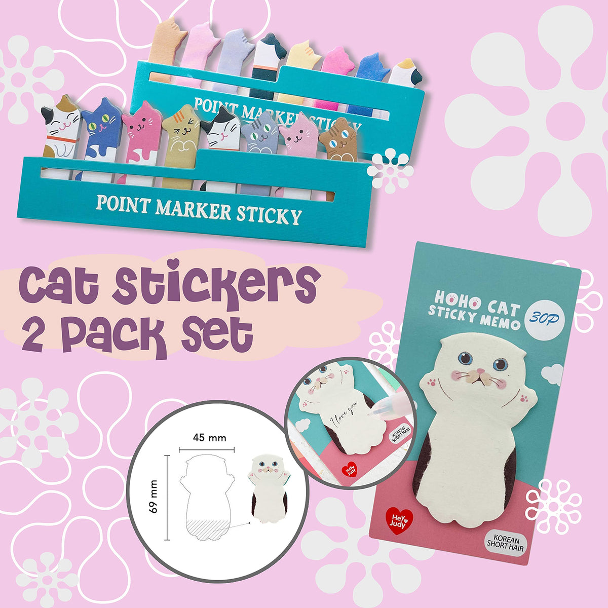 Pencil Case Set for Girls - Back to School Supplies, Pop Up Pencil Pouch with 8 Cat Pens, 10 Color Multicolor Pen, Sticky Notes, Stickers & Erasers, Kawaii Stationery Gift Set for Students (Pink Cat)