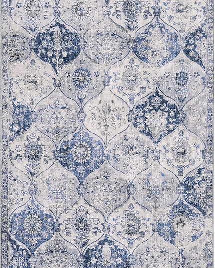 Lahome Moroccan Trellis Washable Small Area Rug, 3x5 Area Rug for Bedroom Living Room, Non-Slip Oriental Accent Throw Carpet for Kitchen Office Entryway Bathroom Office, White/Royal Blue