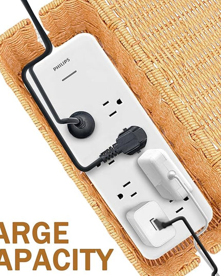 2PCS Cable Management Box, Handmade Rattan Cable Organizer, Open Slots Cords Hider Box Cord Basket Under Desk Cord Organizer for Computer Router USB Hub & Power Strip