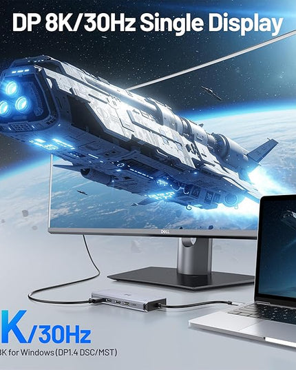USB C Docking Station 4 Monitors,13 in 1 Laptop Docking Station 3 Monitors with Dual HDMI,8K DP,VGA,10Gbps USB A/C Data Transfer, PD Charging,USB C Hub Multiport Adapter for Windows/Mac OS Laptop