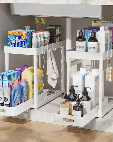 2 Pack Pull-Out Storage Organizers, Under Sink Organizer and Storage for Bathroom & Kitchen,Multi-Purpose Under Cabinet Organizers and storage Black