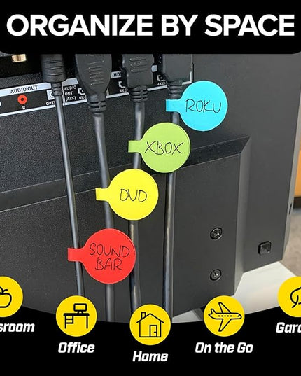 Cable Labels - Wrap-It Storage - Circles, Multi-Color (36-Pack) - Color Coded Labels for Organizing, Wire Tags Write on Surface for Labels for Charging Cords and Electronics